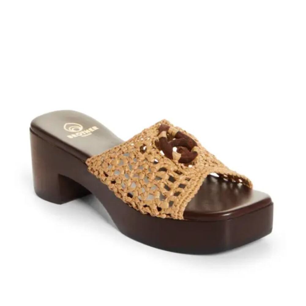 Brother Vellies Aquarius Clogs Raffia & Wood Brown Sandals Size 8